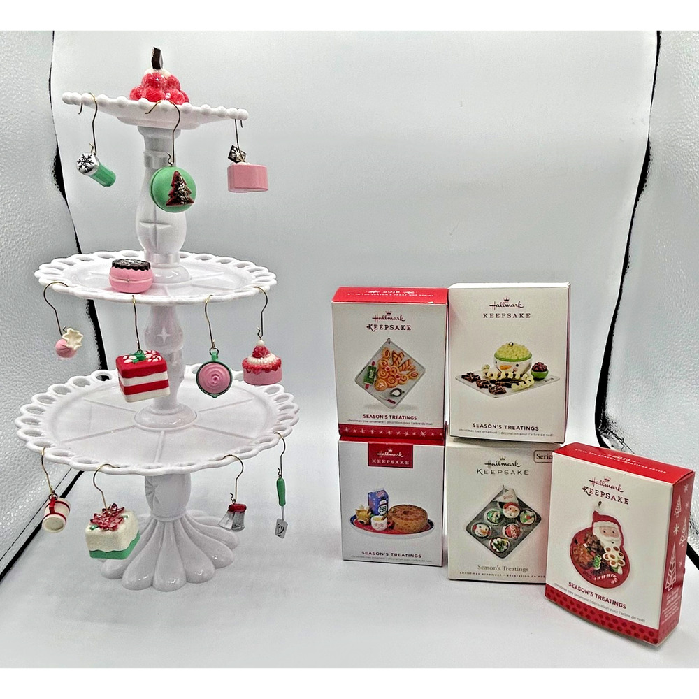 Hallmark-BAKE UP SOME YUM-Miniature Tree 3 Tier Stand 19 ornaments EUC!